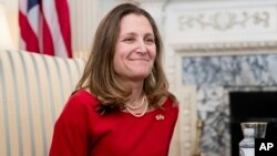 FILE - Canadian Foreign Affairs Minister Chrystia Freeland at the State Department in Washington, Feb. 8, 2017.