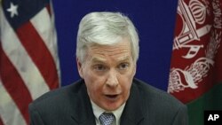 U.S. Ambassador to Afghanistan Ryan Crocker speaks during a press conference at the U.S. Embassy in Kabul, December 10, 2011.