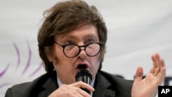 El presidente de Argentina, Javier Milei, durante una conferencia de prensa. 