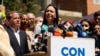 La candidata presidencial de la oposición venezolana, María Corina Machado, ofrece declaraciones a la prensa en Caracas, este lunes 29 de enero de 2024.