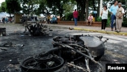 Burnt police motorcycles are the result of a protest against Venezuela's President Nicolas Maduro's government in Palmira, Venezuela, May 16, 2017.