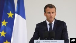 Le président français Emmanuel Macron aux Invalides à Paris, en France, le mercredi 19 septembre 2018. 