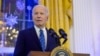 រូបឯកសារ៖ លោកប្រធានាធិបតី Joe Biden ថ្លែងក្នុងពិធីទទួលភ្ញៀវ Hanukkah នៅក្នុងបន្ទប់ខាងកើតនៃសេតវិមានក្នុងរដ្ឋធានីវ៉ាស៊ីនតោន ថ្ងៃទី១៦ ខែធ្នូ ឆ្នាំ២០២៤។
