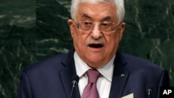 Presiden Paestina Mahmoud Abbas berpidato di depan Sidang PBB ke-69 di Markas PBB New York (26/9/2014).