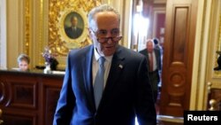 Senate Minority Leader Chuck Schumer, D-N.Y., speaks to reporters after a Democratic caucus meeting at the U.S. Capitol in Washington, May 10, 2017.