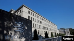 Siège de l'Organisation mondiale du commerce (OMC) à Genève, le 26 juillet 2018. 