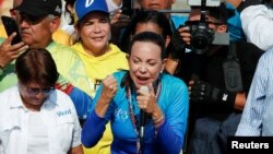 La candidata presidencial, María Corina Machado, durante una actividad con sus simpatizantes. 