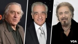 De izquierda a derecha: Robert De Niro, Martin Scorsese, Al Pacino. Tres leyendas del cine (y Joe Pesci), en una pelicula que bien podría ganar un Oscar.