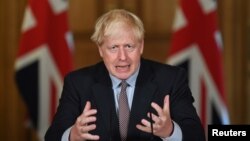 Perdana Menteri Inggris Boris Johnson dalam konferensi pers virtual di London, 9 September 2020. 