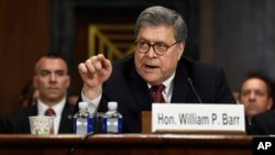 Jaksa Agung AS William Barr memberikan kesaksian di hadapan Komisi Kehakiman di Capitol Hill di Washington, 1Mei 2019. 