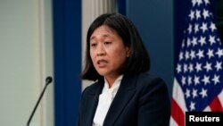 2024年5月14日，美国贸易代表戴琪在白宫举行的新闻发布会上发言。（路透社照片）