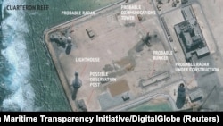 衛星圖像顯示在南中國海爭議島嶼上可能的雷達設施（資料圖）。