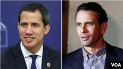 El presidente encargado Juan Guaidó (izquierda) y el excandidato presidencial Henrique Capriles tienen puntos de vistas diferentes sobre cómo proceder ante las elecciones parlamentarias previstas para el 6 de diciembre en Venezuela.