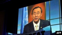 联合国秘书长潘基文通过视频发表讲话