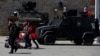 Turkish police armored vehicles are parked at Taksim Square in central Istanbul, April 14, 2017. 