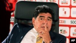 Diego Maradona lors d'un forum sur le football en Colombie, le 21 juin 2015