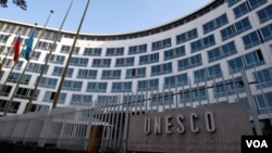 Kantor pusat UNESCO di Paris, di mana pemungutan suara mengenai keanggotaan penuh Palestina akan berlangsung, Senin (31/10) waktu setempat.