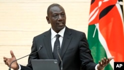 ប្រធានាធិបតីកេនយ៉ា William Ruto ថ្លែងអំឡុងសន្និសីទកាសែតរួមជាមួយសមភាគីជប៉ុននៅទីក្រុងតូក្យូកាលពីថ្ងៃព្រហស្បតិ៍កាលពីថ្ងៃទី៨ កុម្ភៈ ឆ្នាំ២០២៤។(AP Photo/Shuji Kajiyama, Pool)