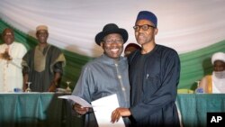 Goodluck Jonathan et Muhammadu Buhari, 26 mars 2015.