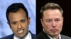 Combinación fotográfica muestra al excandidato presidencial republicano Vivek Ramaswamy (izq) y el magnate Elon Musk (der), quienes dirigirán el nuevo Departamento de Eficiencia Gubernamental de EEUU.
