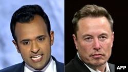 Combinación fotográfica muestra al excandidato presidencial republicano Vivek Ramaswamy (izq) y el magnate Elon Musk (der), quienes dirigirán el nuevo Departamento de Eficiencia Gubernamental de EEUU.