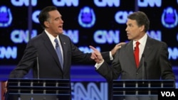 La discusión entre los candidatos republicanos Romney y Perry, pareció tornarse personal durante el último debate.