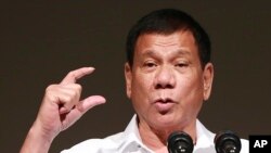  FILE - Philippine President Rodrigo Duterte delivers a speech.