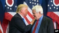 លោក Donald Trump និង​អតីត​ប្រធាន​សភា​អាមេរិក​លោក Newt Gingrich កាល​ពី​ពេល​ឃោសនា​បោះ​ឆ្នោត​កន្លង​ទៅ។