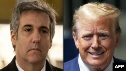 Esta combinación de imágenes creada el 13 de mayo de 2024 muestra al ex abogado de Trump, Michael Cohen, el 15 de marzo de 2023 en Nueva York y al ex presidente de EEUU, Donald Trump, en la ciudad de Nueva York, el 10 de mayo de 2024.