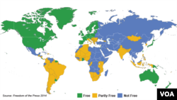 La carte de la liberté de la presse, selon Freedom House