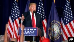 Calon presiden Amerika Serikat dari Partai Republik Donald Trump saat berkampanye di Laconia Middle School, 15 September 2016 (AP Photo/ Evan Vucci).