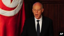 Le nouveau président tunisien Kais Saied lors de sa prestation de serment, à Tunis, le mercredi 23 octobre 2019. 
