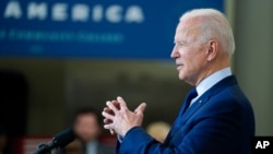 President Joe Biden delivers remarks on the economy at the Cuyahoga Community College Metropolitan Campus, Thursday, May 27, 2021, in Cleveland. (AP Photo/Evan Vucci)