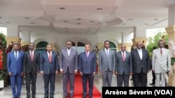 Quatre Chefs d'Etat arrivés au sommet de la CIRGL à Brazzaville, en République du Congo, le 26 décembre 2018. (VOA/Arsène Séverin)