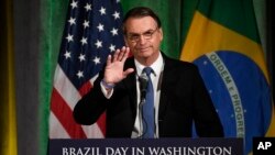 Allocution du président brésilien Jair Bolsonaro devant la chambre de commerce de Washington le 18 mars 2019.