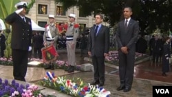 El presidente francés, Nicolás Sarkozy, y el mandatario estadounidense, Barack Obama, celebraron la histórica alianza entre ambas naciones.