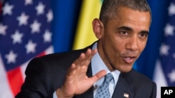 President Barack Obama speaks during a joint news conference with Ethiopian Prime Minister Hailemariam Desalegn, July 27, 2015.