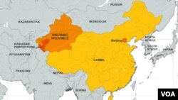 Peta wilayah China, dengan provinsi Kashgar di wilayah Barat.