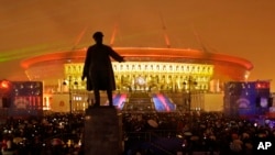 Un des nouveaux stades pour la Coupe du monde 2018, Île Krestovski, Saint-Pétersbourg, Russie, le 22 avril 2017. 