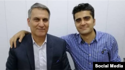 تصویری از منوچهر بختیاری (چپ) در کنار فرزندش پویا بختیاری. آرشیو