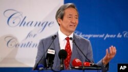 South Korea's Chung Mong-Joon announced his candidacy for the upcoming FIFA presidential elections during a press conference in Paris, Aug.17, 2015. 