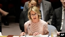联合国总部，美国驻联合国大使克拉夫特在安理会会议上发言（2020年2月11日）。