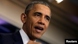 President Barack Obama delivers a statement on the economy at the press briefing room at the White House in Washington, May 6, 2016. 