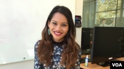 Miss Maya Gilliss-Chapman, founder and CEO of Cambodians in Tech talks to VOA Khmer's Sophat Soeung during an interview at startup in Palo Alto, CA, in the heart of Silicon Valley, September 2, 2016. (Sophat Soeung/VOA Khmer) 