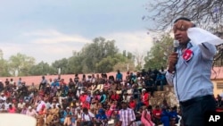 FILE - Opposition leader McHenry Venaani is shown in this Nov. 3, 2019, photo at a rally in Gobabis, Namibia. 