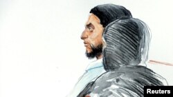 Un dessin de l'accusé Salah Abdeslam, Bruxelles, Belgique, le 5 février 2018.