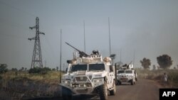 Portuguese special forces of the U.N. Multidimensional mission in the Central African Republic rush to stop the clashes between armed groups and the Central African Army supported by Russian private security elements, in Boali, Dec. 22, 2020.