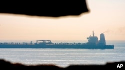 A view of the Grace 1 supertanker stands off the coast of the British territory of Gibraltar, Friday Aug. 16, 2019.