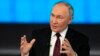 Russian President Vladimir Putin speaks during his annual news conference and call-in show at Gostinny Dvor in Moscow, Russia, Dec. 19, 2024. 