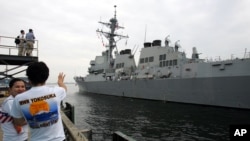 FILE - The U.S. Navy guided-missile destroyer USS McCampbell arrives at Yokosuka naval base, south of Tokyo, July 9, 2007. 